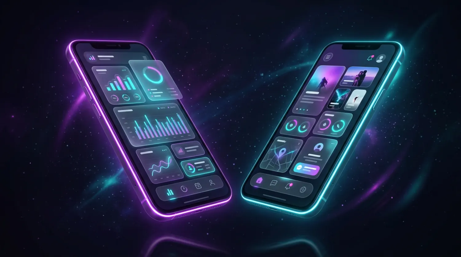 Glass morphism mobile shells—native and cross-platform product development.